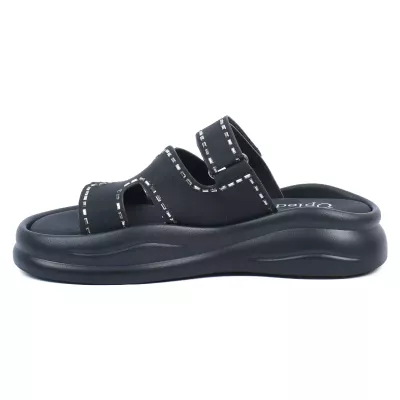 Mules plateforme noir double bride velcro cristaux décoratifs argentés – Opied OP-1708-26-N