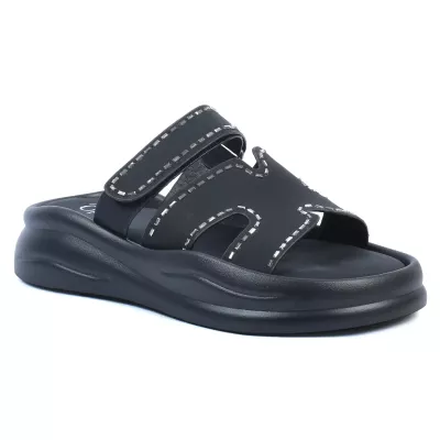 Mules plateforme noir double bride velcro cristaux décoratifs argentés – Opied OP-1708-26-N