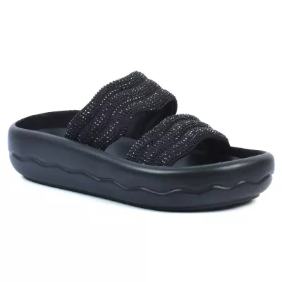 Mules plateforme noir double bride strass noirs semelle vague – Opied OP-2700-17-N-N