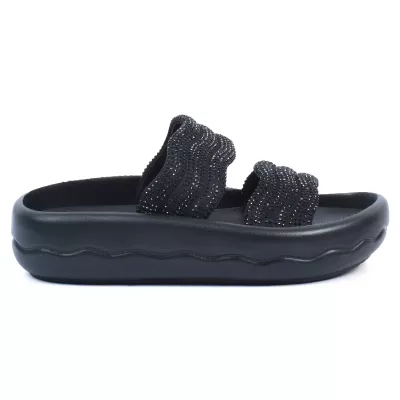Mules plateforme noir double bride strass noirs semelle vague – Opied OP-2700-17-N-N