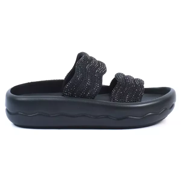 MULES PLATEFORME NOIR STRASS NOIR FEMME