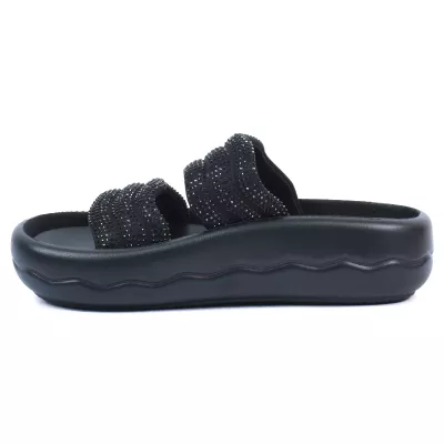 Mules plateforme noir double bride strass noirs semelle vague – Opied OP-2700-17-N-N