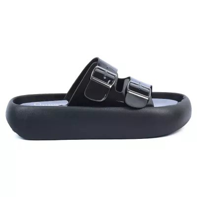 Mules plateforme verni noir double bride boucles argentées semelle arrondie – Opied OP-80032-5-N