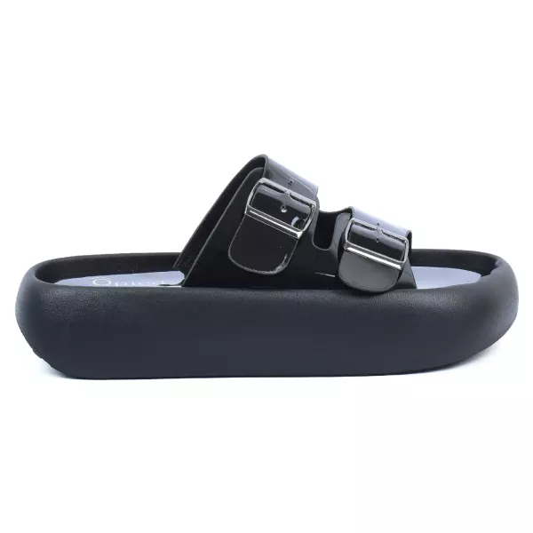 MULES PLATEFORME VERNI NOIR DOUBLE BOUCLE FEMME