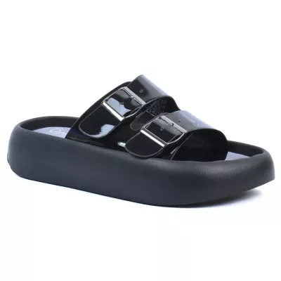 Mules plateforme verni noir double bride boucles argentées semelle arrondie – Opied OP-80032-5-N