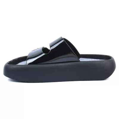 Mules plateforme verni noir double bride boucles argentées semelle arrondie – Opied OP-80032-5-N