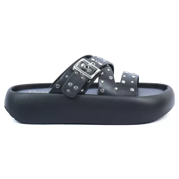 MULES PLATEFORME NOIR BRIDES CROISÉES CLOUS FEMME