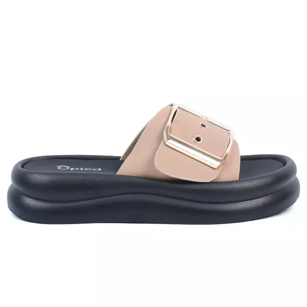 MULES PLATEFORME KAKI GRANDE BOUCLE DORÉE FEMME