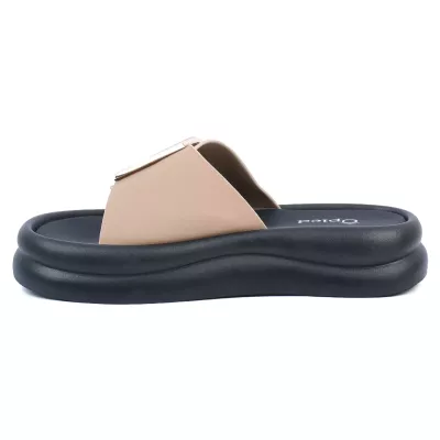 Mules plateforme kaki bride unique grande boucle dorée rose semelle noire – Opied OP-1690-4-K