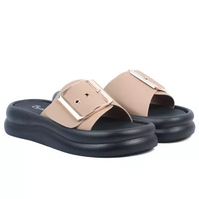 Mules plateforme kaki bride unique grande boucle dorée rose semelle noire – Opied OP-1690-4-K