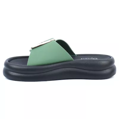 Mules plateforme vert bride unique grande boucle dorée rose semelle noire – Opied OP-1690-4-VT