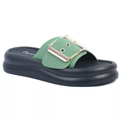 Mules plateforme vert bride unique grande boucle dorée rose semelle noire – Opied OP-1690-4-VT