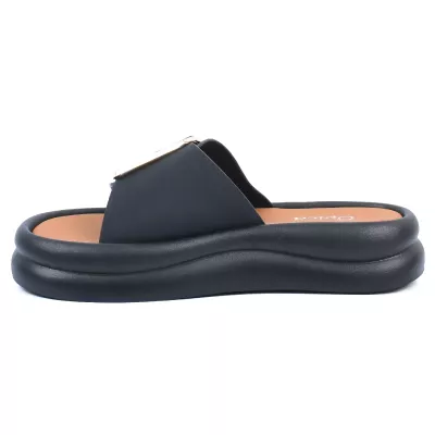 Mules plateforme noir bride unique grande boucle dorée rose semelle confort – Opied OP-1690-4-N