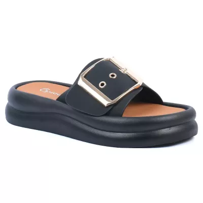 Mules plateforme noir bride unique grande boucle dorée rose semelle confort – Opied OP-1690-4-N