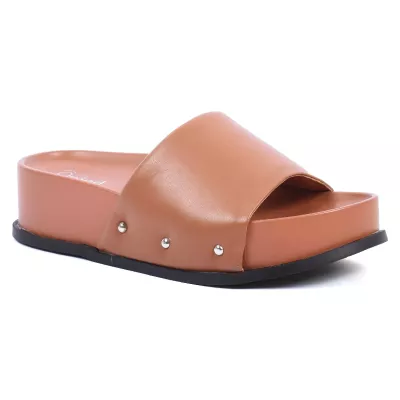 Mules plateforme camel bride large clous argentés semelle plateau 5 cm – Opied OP1655-5-C