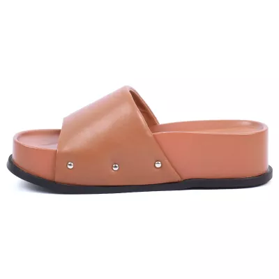 Mules plateforme camel bride large clous argentés semelle plateau 5 cm – Opied OP1655-5-C