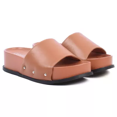 Mules plateforme camel bride large clous argentés semelle plateau 5 cm – Opied OP1655-5-C