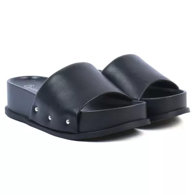 Mules plateforme noir bride large clous argentés semelle plateau 5 cm – Opied OP-1655-5-N
