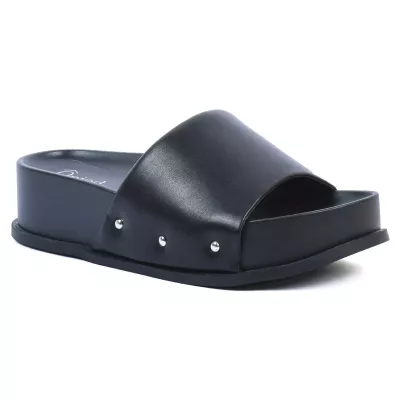 Mules plateforme noir bride large clous argentés semelle plateau 5 cm – Opied OP-1655-5-N