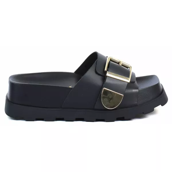 MULE FEMME CUIR NOIR PLATEFORME