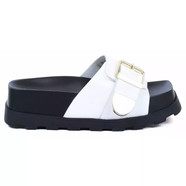 MULE FEMME CUIR BLANC PLATEFORME