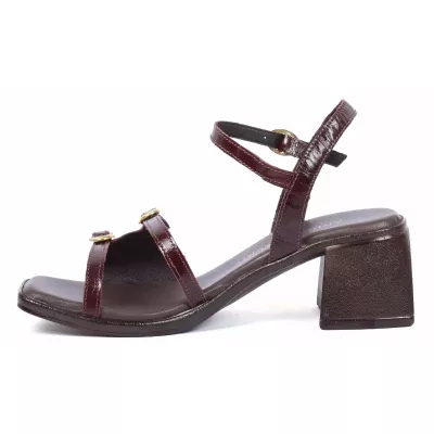 Sandales talon carré cuir marron brides boucles dorées bride cheville – Andrea Bruni AB-518-510-M