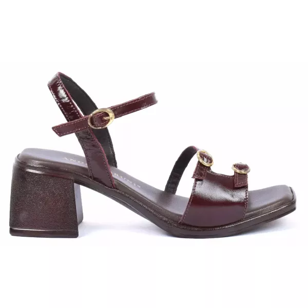 SANDALES TALON CARRÉ CUIR MARRON FEMME