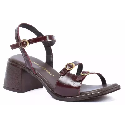 Sandales talon carré cuir marron brides boucles dorées bride cheville – Andrea Bruni AB-518-510-M