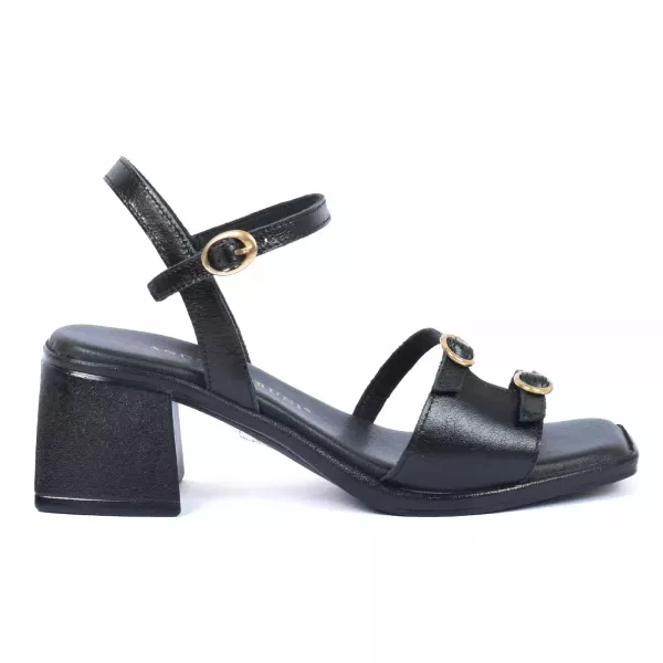 SANDALES TALON CARRÉ CUIR NOIR FEMME