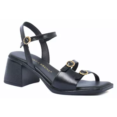 Sandales talon carré cuir noir brides boucles dorées bride cheville – Andrea Bruni AB-518-510-N