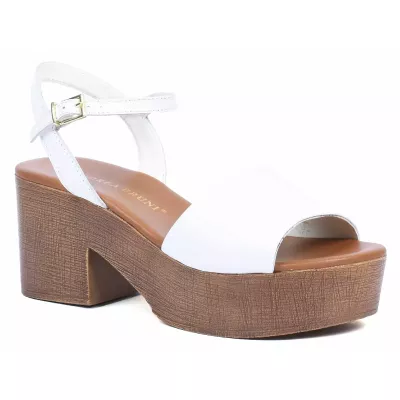 Sandale compensée femme blanche Andrea Bruni cuir à bride cheville AB-109-1-BC