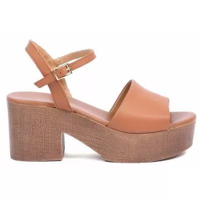 Sandale compensée femme camel Andrea Bruni cuir à bride cheville AB-109-1-C