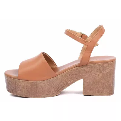 Sandale compensée femme camel Andrea Bruni cuir à bride cheville AB-109-1-C
