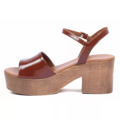 Sandale compensée femme marron Andrea Bruni cuir verni à bride cheville AB-109-1-M