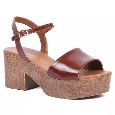 Sandale compensée femme marron Andrea Bruni cuir verni à bride cheville AB-109-1-M