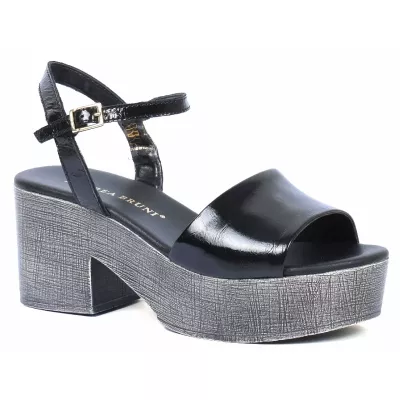 Sandale compensée femme noir Andrea Bruni cuir verni à bride cheville AB-109-1-NAPN