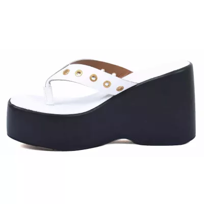 Mule compensée femme blanche Andrea Bruni cuir entre-doigt à plateforme AB-518-53-BC