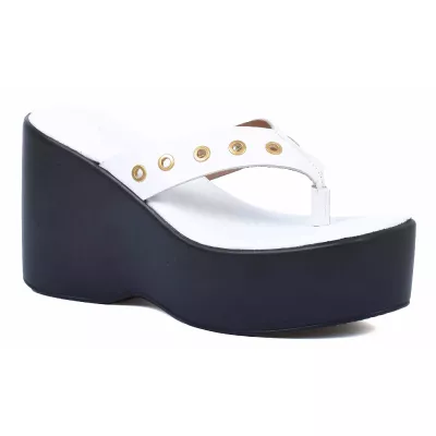 Mule compensée femme blanche Andrea Bruni cuir entre-doigt à plateforme AB-518-53-BC
