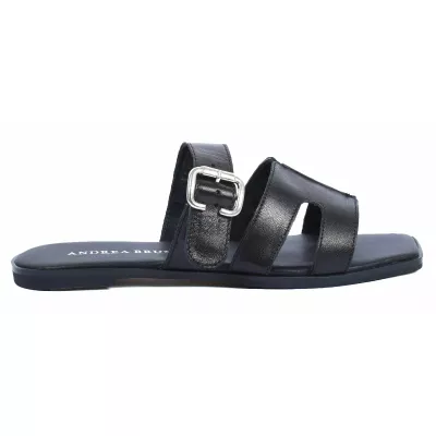 Mule plate femme noire Andrea Bruni cuir à bride boucle métallique AB-666-4-N