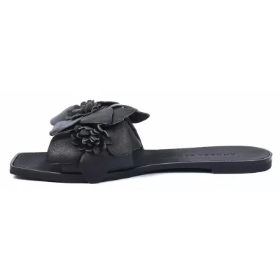 Mule plate femme noire Andrea Bruni cuir à fleurs décoratives AB-666-1-N