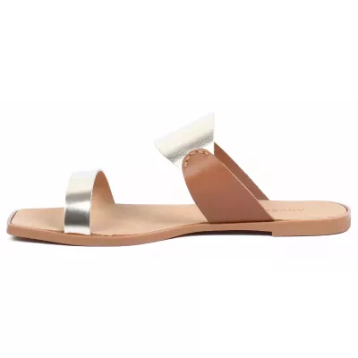 Mule plate femme dorée Andrea Bruni cuir métallisé à double bride AB-666-6-DO
