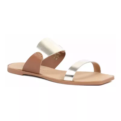 Mule plate femme dorée Andrea Bruni cuir métallisé à double bride AB-666-6-DO