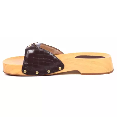 Claquette femme marron Andrea Bruni cuir effet croco à semelle bois AB-CLAQUETTE-M
