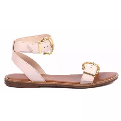 Sandale plate femme rose Andrea Bruni cuir à boucles dorées AB-9535-2-RO
