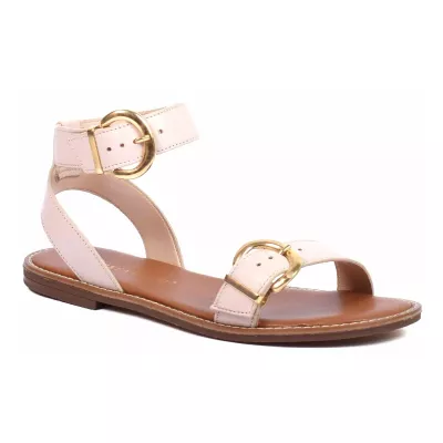 Sandale plate femme rose Andrea Bruni cuir à boucles dorées AB-9535-2-RO