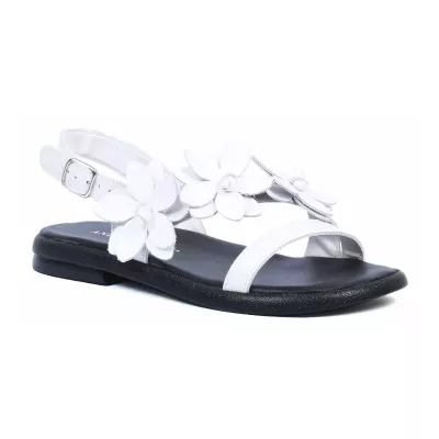 Sandale plate femme blanche Andrea Bruni cuir à fleurs décoratives AB-202-1-BC
