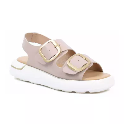 Sandale plateforme femme nude Andrea Bruni cuir à doubles boucles dorées AB-1262-1-NU