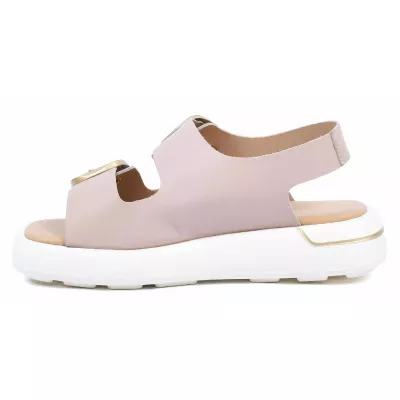 Sandale plateforme femme nude Andrea Bruni cuir à doubles boucles dorées AB-1262-1-NU