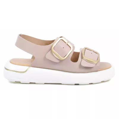 Sandale plateforme femme nude Andrea Bruni cuir à doubles boucles dorées AB-1262-1-NU