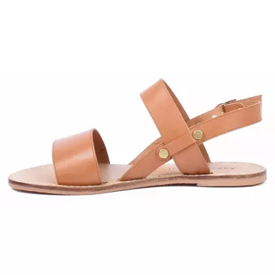 Sandale plate femme camel Andrea Bruni cuir à brides ouvertes AB-SAN-2-S-C